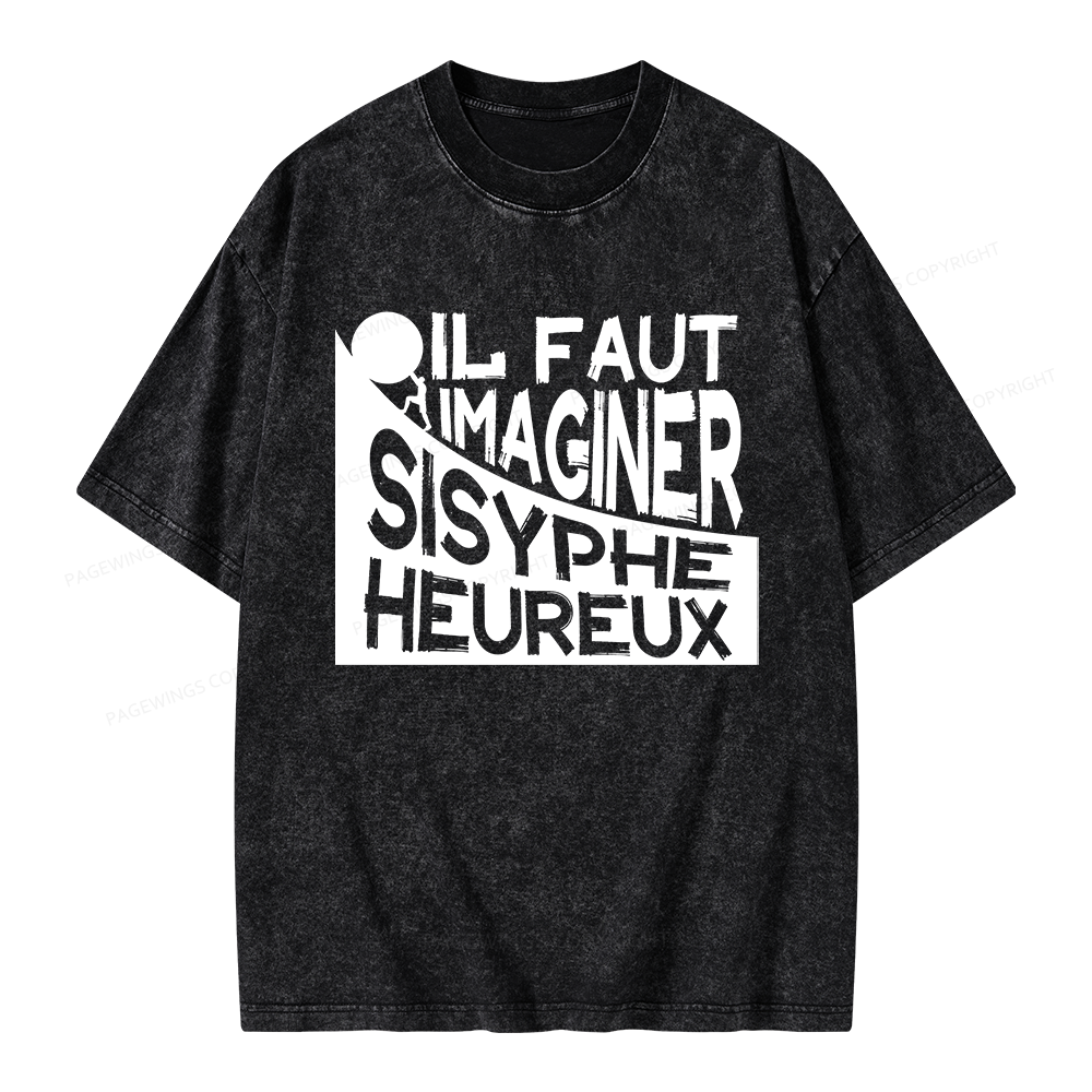 Pagewings Sisyphus Happy Unisex Washed T-shirt