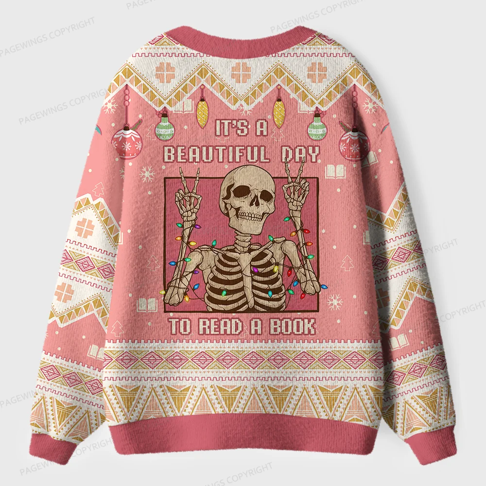 Pagewings It's A Beautiful Day To Read A Book Unisex Ugly Cardigan Sweaters
