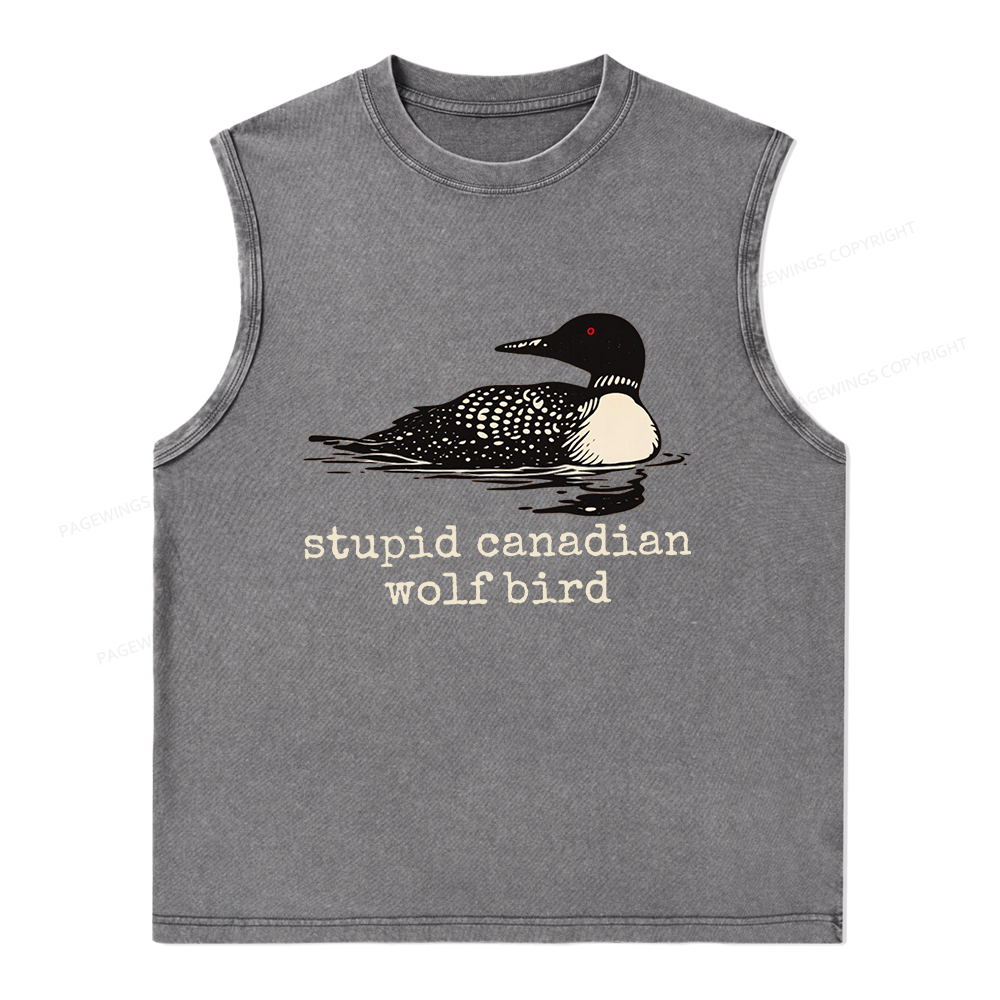 Pagewings Stupid Canadian Wolf Bird Unisex Washed Tank Top