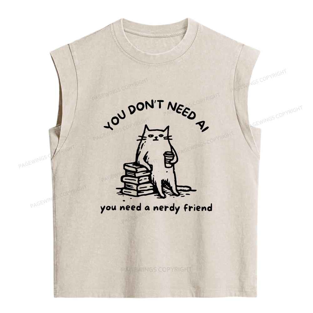 Pagewings Funny Cat Doodle Anti AI Women's Washed Tank Top