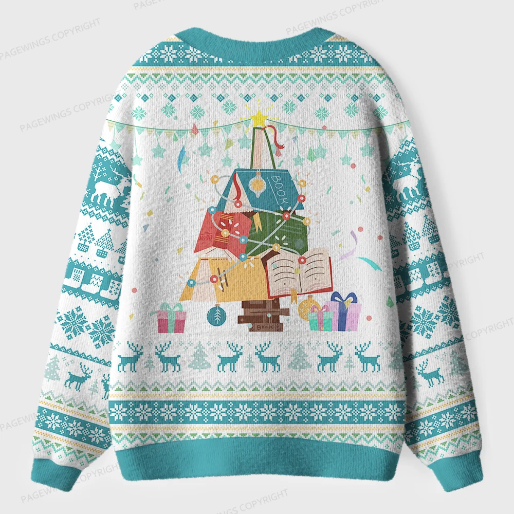 Pagewings Christmas Cozy Reading Unisex Ugly Cardigan Sweaters