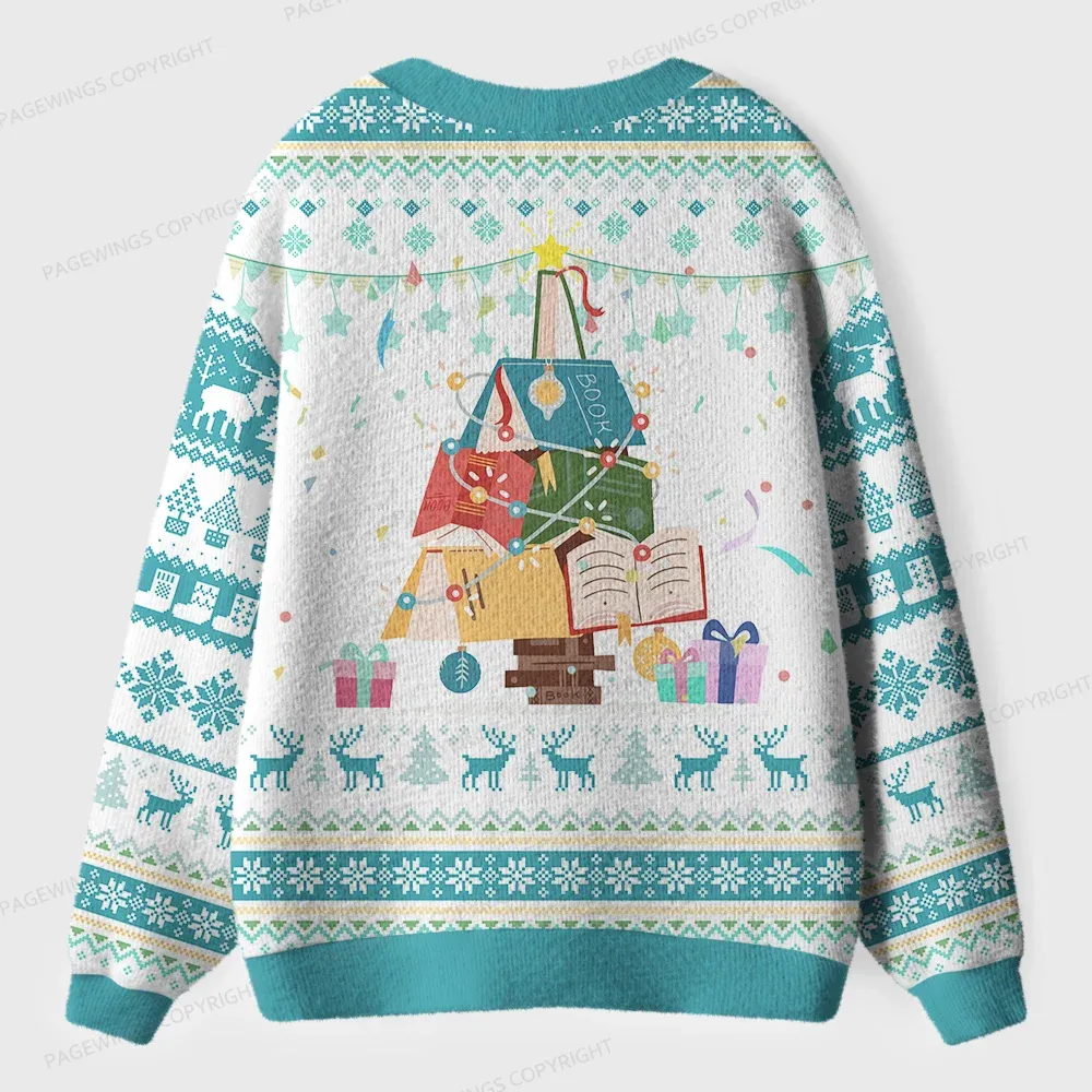 Pagewings Christmas Cozy Reading Unisex Ugly Cardigan Sweaters