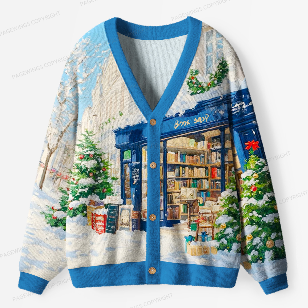 Pagewings Winter Bookshop Unisex Ugly Cardigan Sweaters