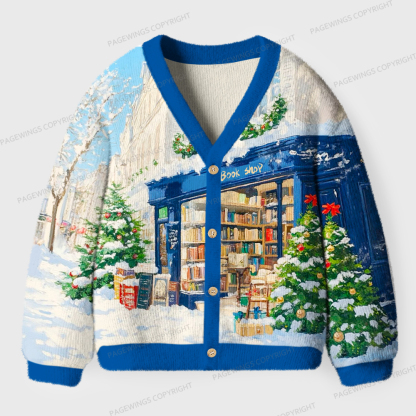 Pagewings Winter Bookshop Unisex Ugly Cardigan Sweaters