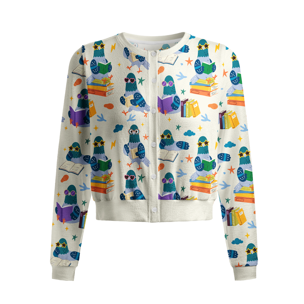 Pagewings Librarian Pigeon Crew Neck Cardigan Sweaters