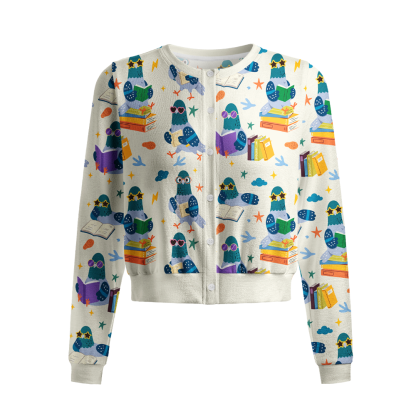 Pagewings Librarian Pigeon Crew Neck Cardigan Sweaters