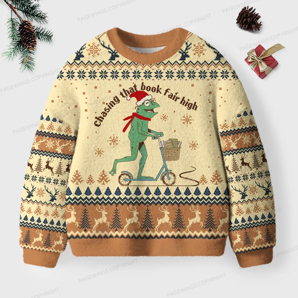Pagewings Chasing That Book Fair High Unisex Ugly Knit Sweatshirt