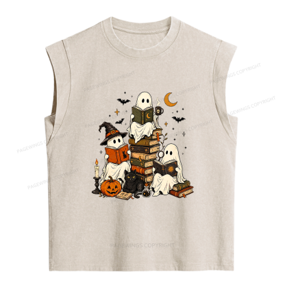Pagewings Halloween Book Club Women's Washed Tank Top