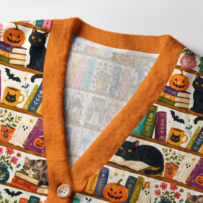 Pagewings Halloween Bookish Light Knit Unisex Cardigan Sweaters