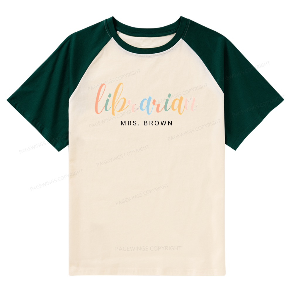 Pagewings Personalized Gift for Librarian Raglan T-shirt