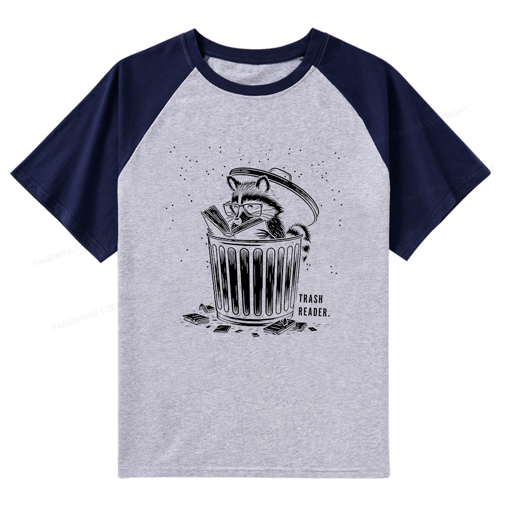 Pagewings Trash Reader Raccoon - Book Quote Raglan T-shirt