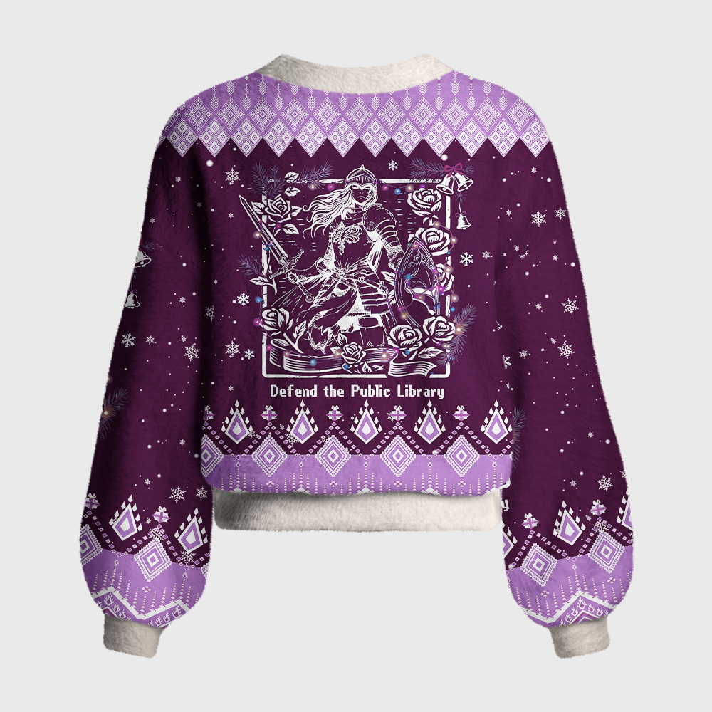 Pagewings Defend The Public Library Women's Cardigan Sweater