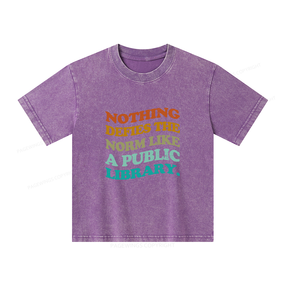 Pagewings Nothing defies the norm like a public library Unisex Kids Washed T-shirt