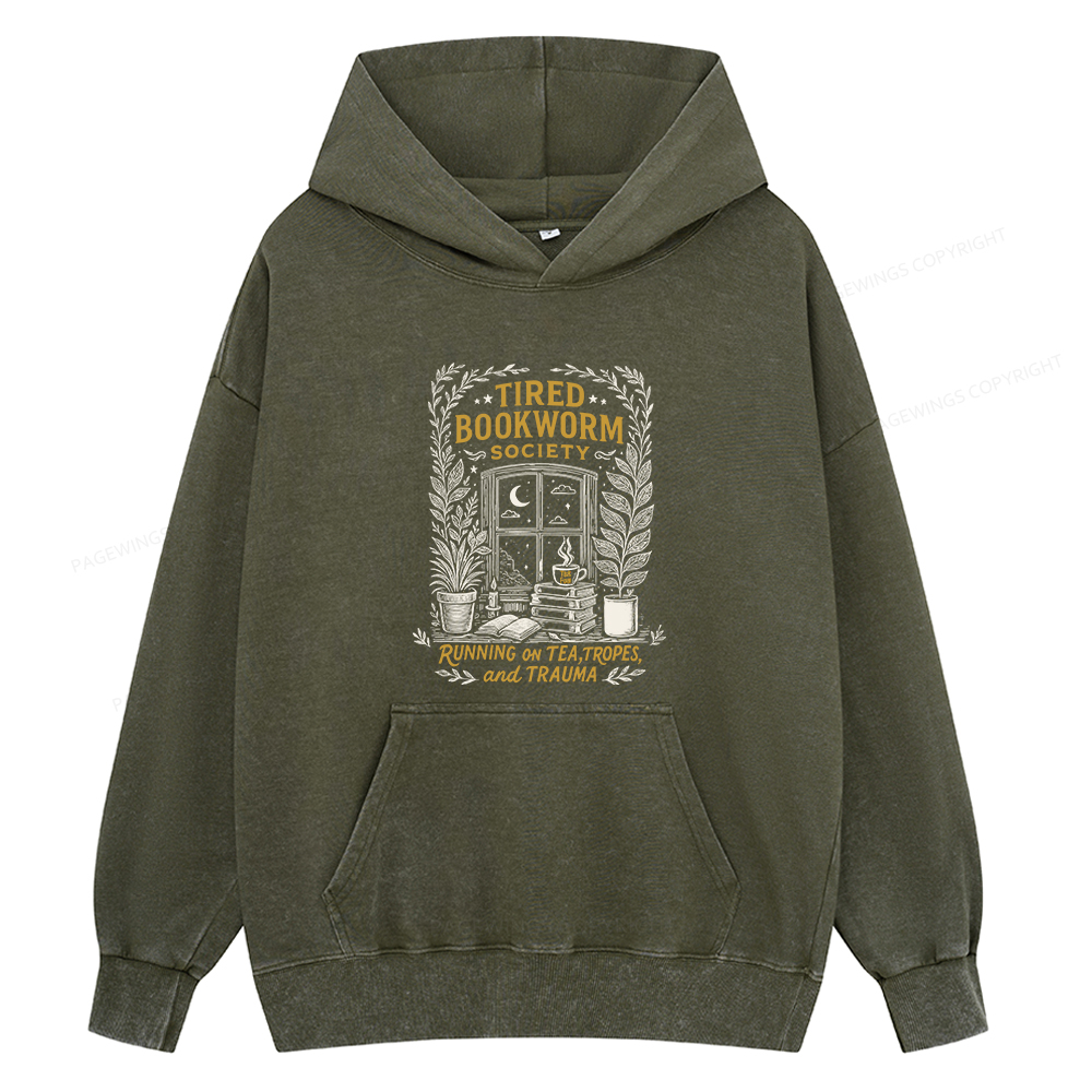 Pagewings Tired Bookworm Society Unisex Washed Hoodie