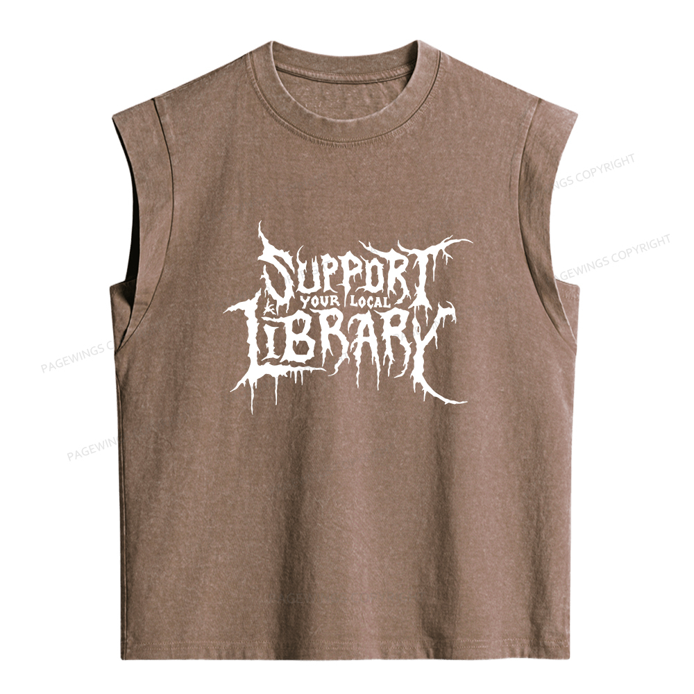 Pagewings Support Your Local Library Women's Washed Tank Top