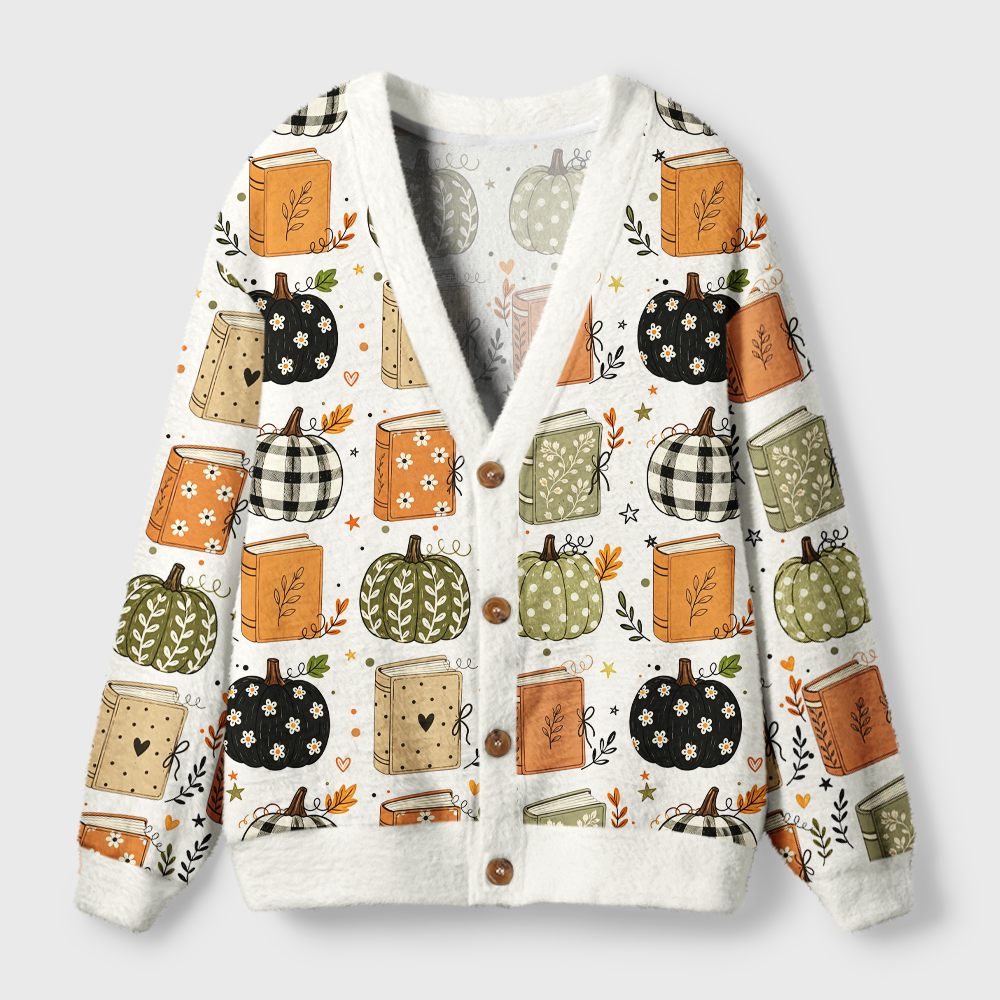 Pagewings Pumpkin Book Light Knit Unisex Cardigan Sweaters
