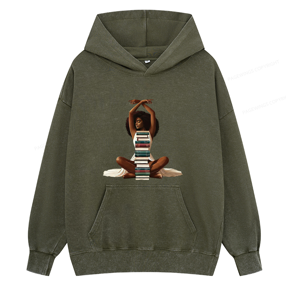Pagewings Black Girl Reading Unisex Washed Hoodie