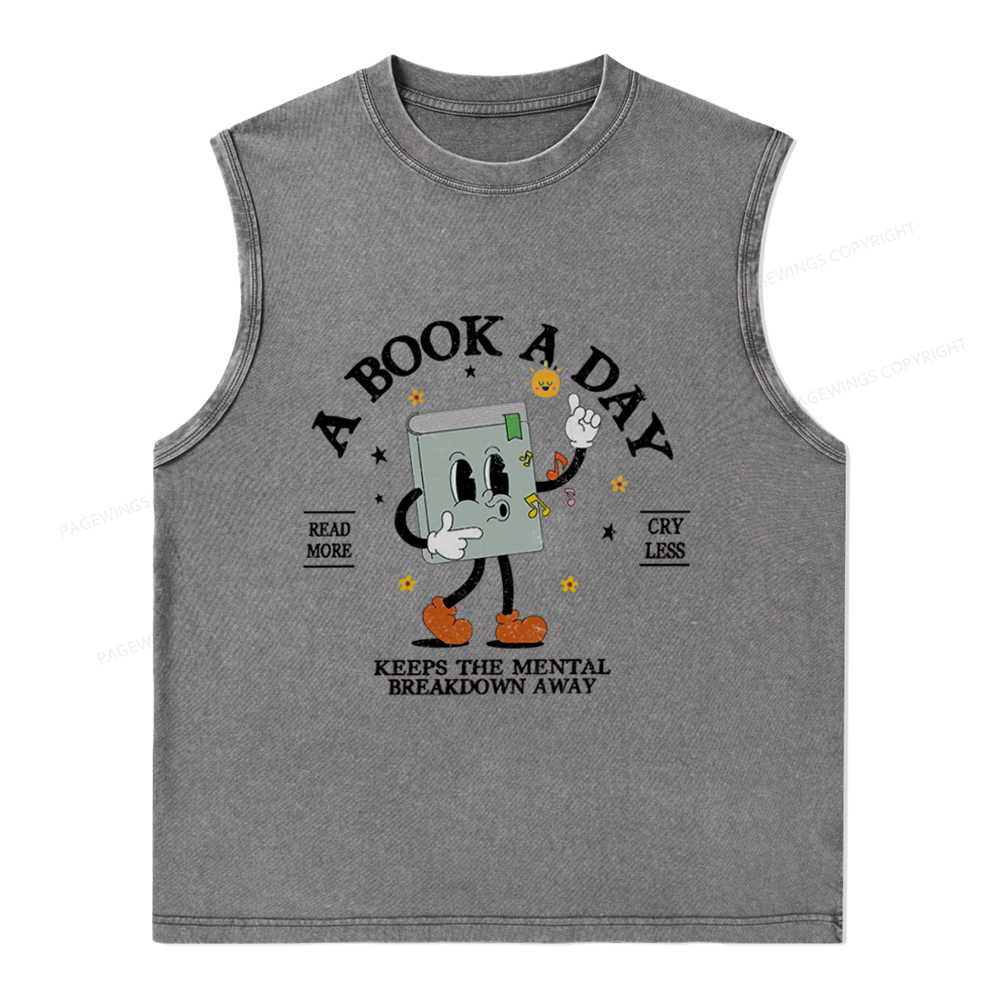 Pagewings A Book A Day Keep The Mental Breakdown Away Unisex Washed Tank Top