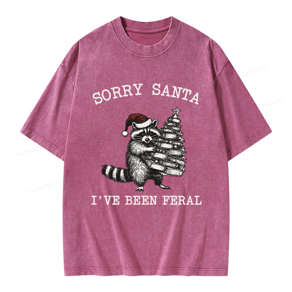 Pagewings Sorry Santa I've Been Feral Unisex Washed T-shirt