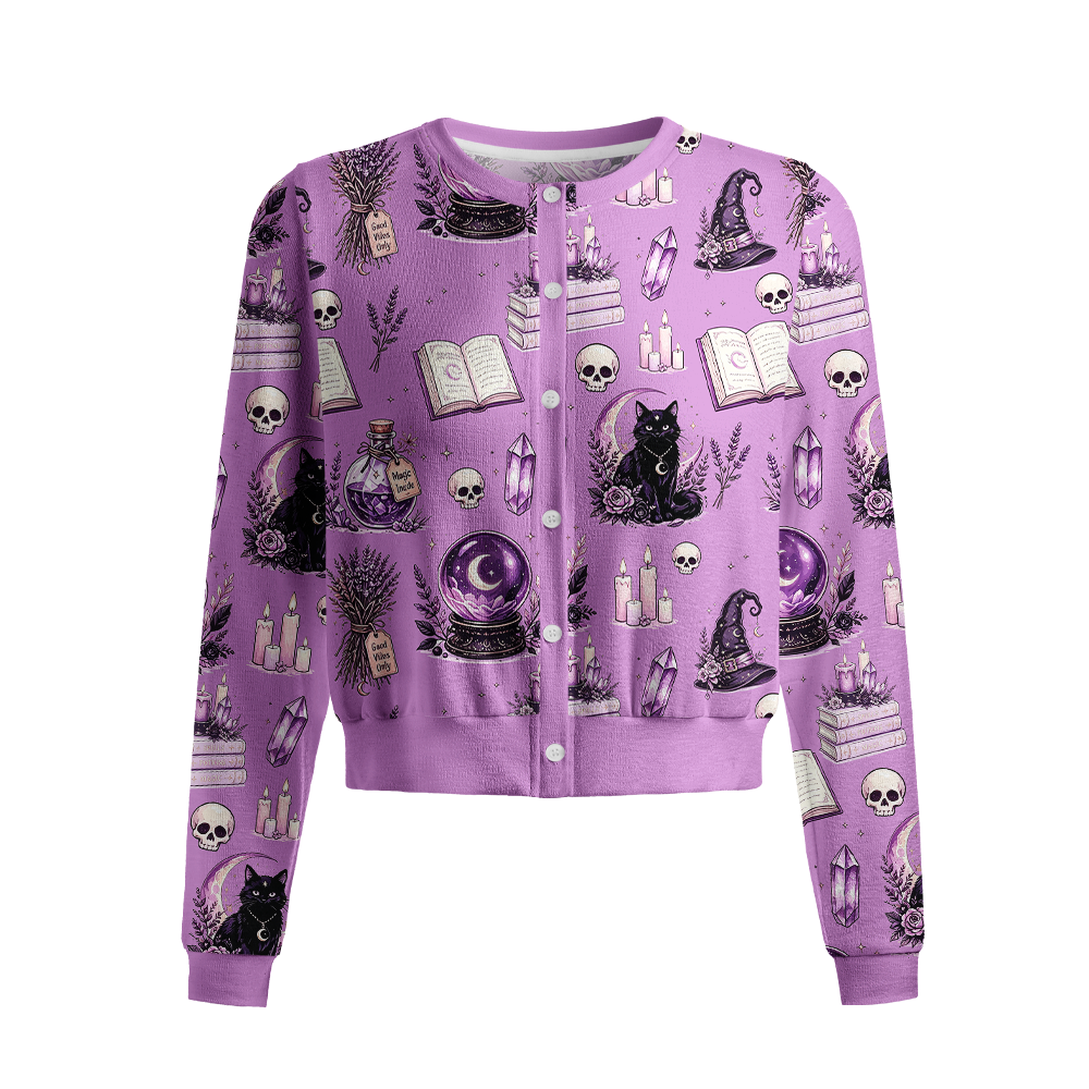 Pagewings Halloween Bookish Crew Neck Cardigan Sweaters