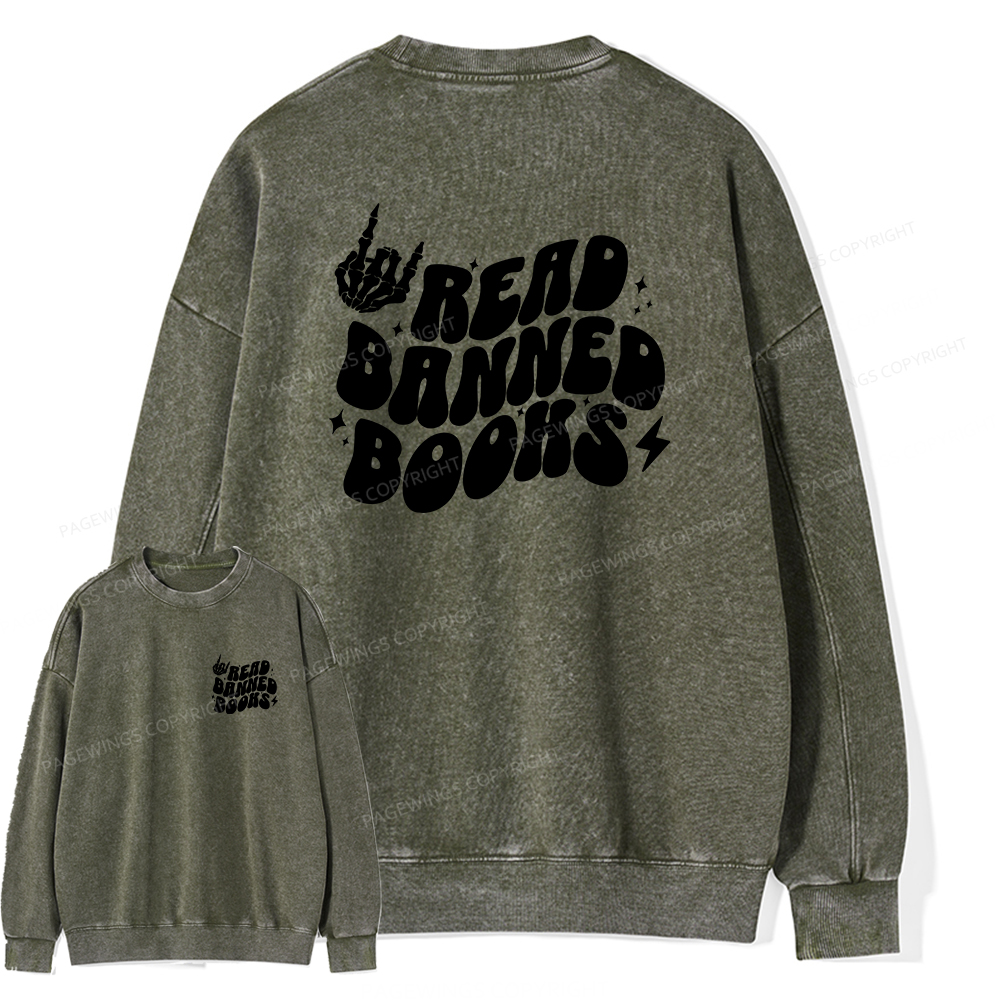 Pagewings Read Banned Books Unisex Washed Sweatshirt