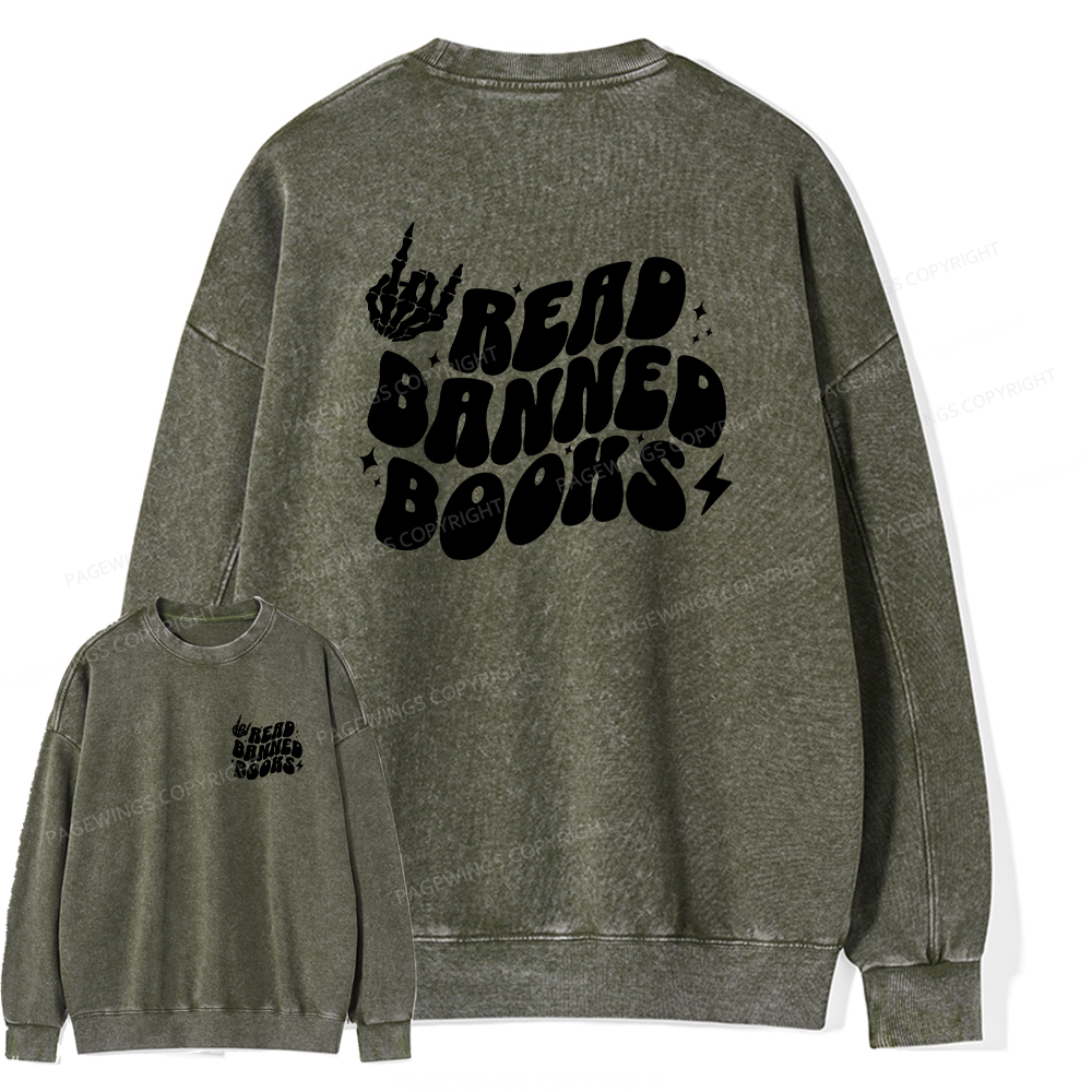 Pagewings Read Banned Books Unisex Washed Sweatshirt