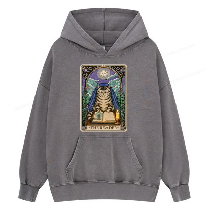 Pagewings The Reader Cat Tarot Cards Unisex Washed Hoodie