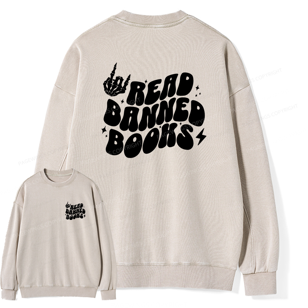 Pagewings Read Banned Books Unisex Washed Sweatshirt