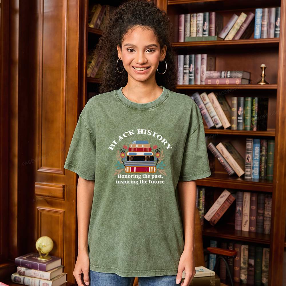 Pagewings Black History Honoring The Past Unisex Washed T-shirt