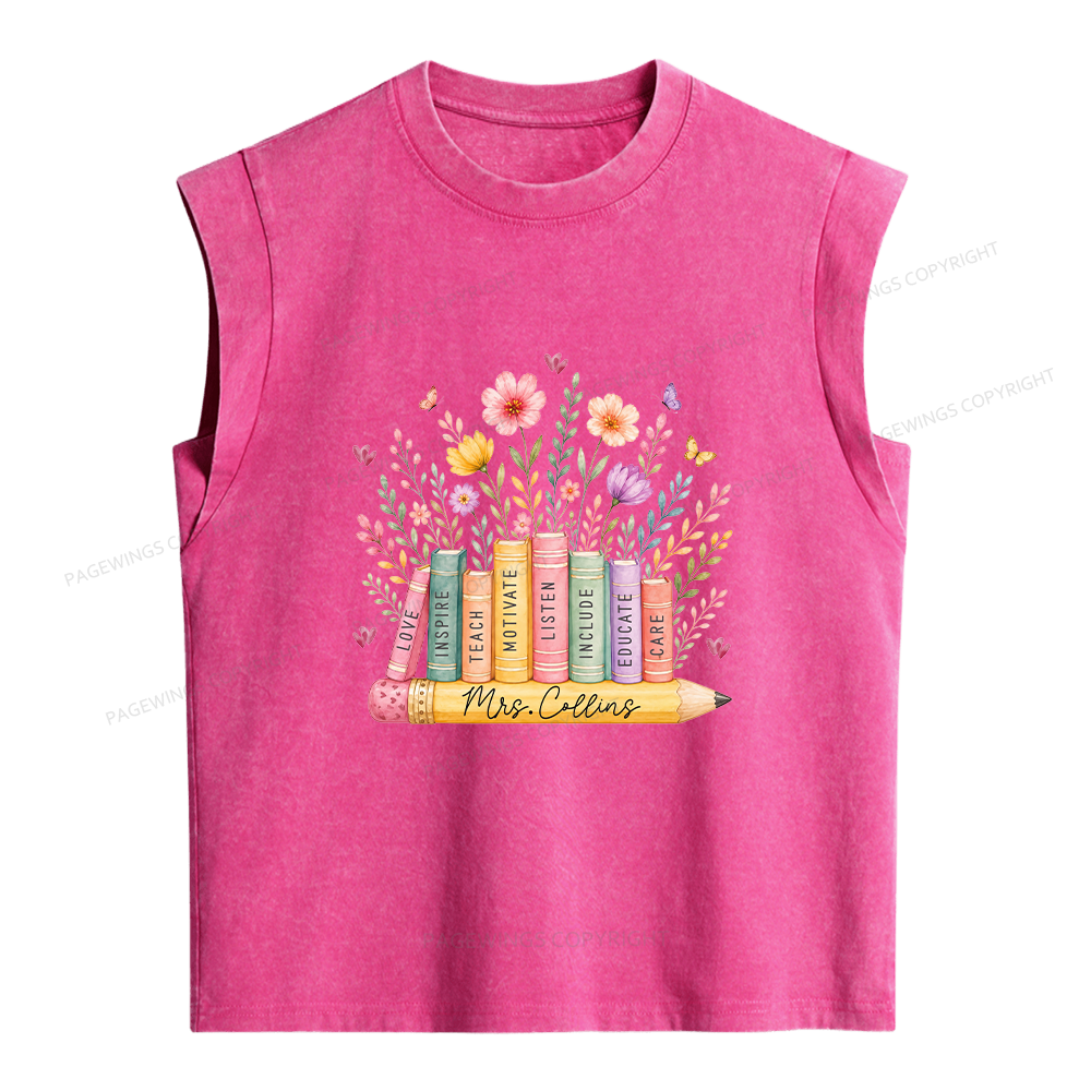 Pagewings Personalized Teacher  Women's Washed Tank Top