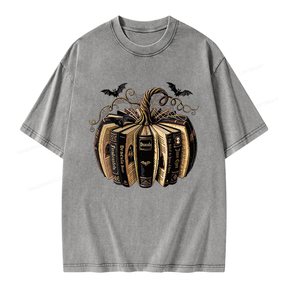 Pagewings Gothic Book Pumpkin Unisex Washed T-shirt