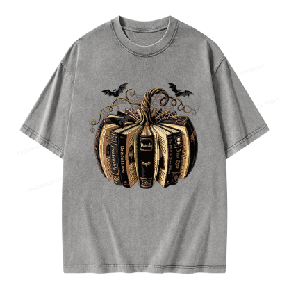 Pagewings Gothic Book Pumpkin Unisex Washed T-shirt