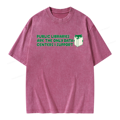 Pagewings Support Public Libraries Not Data Centers Unisex Washed T-shirt
