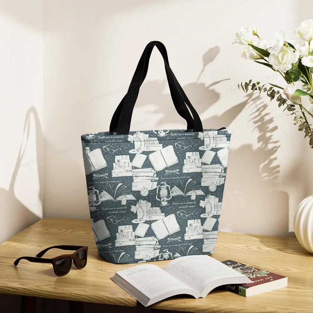 Pagewings Books Are A Uniquely Portable Magic Large Zippered Tote Bag