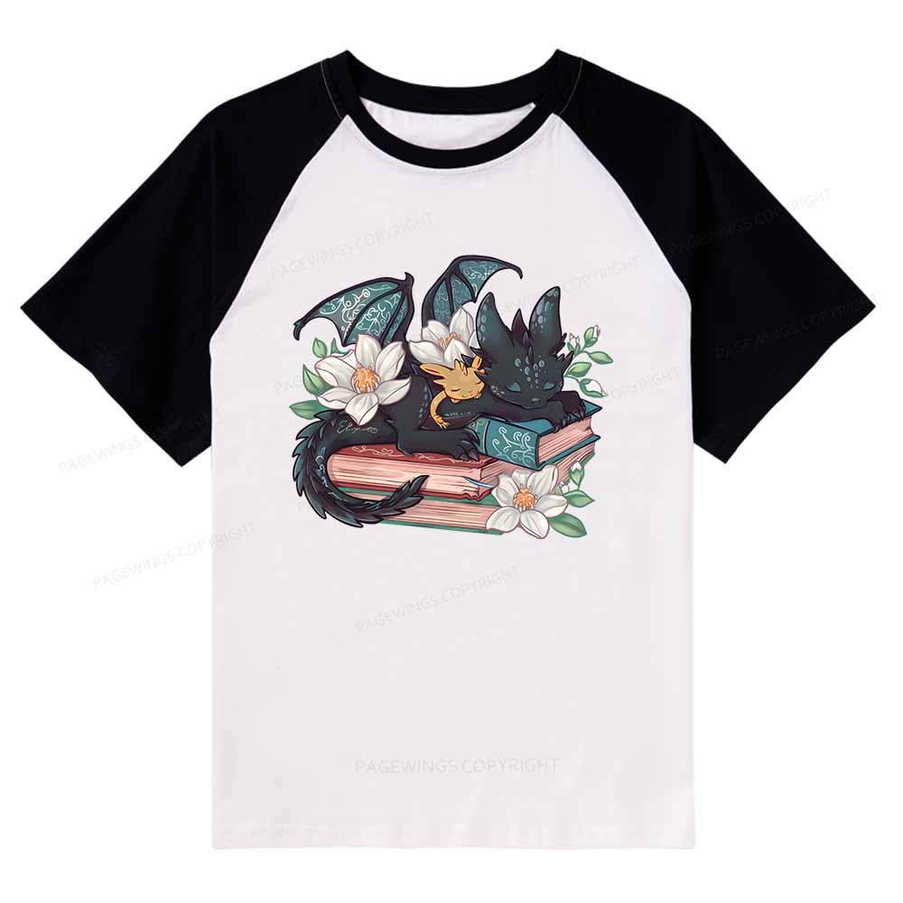 Pagewings Fantasy Book Dragon Raglan T-shirt