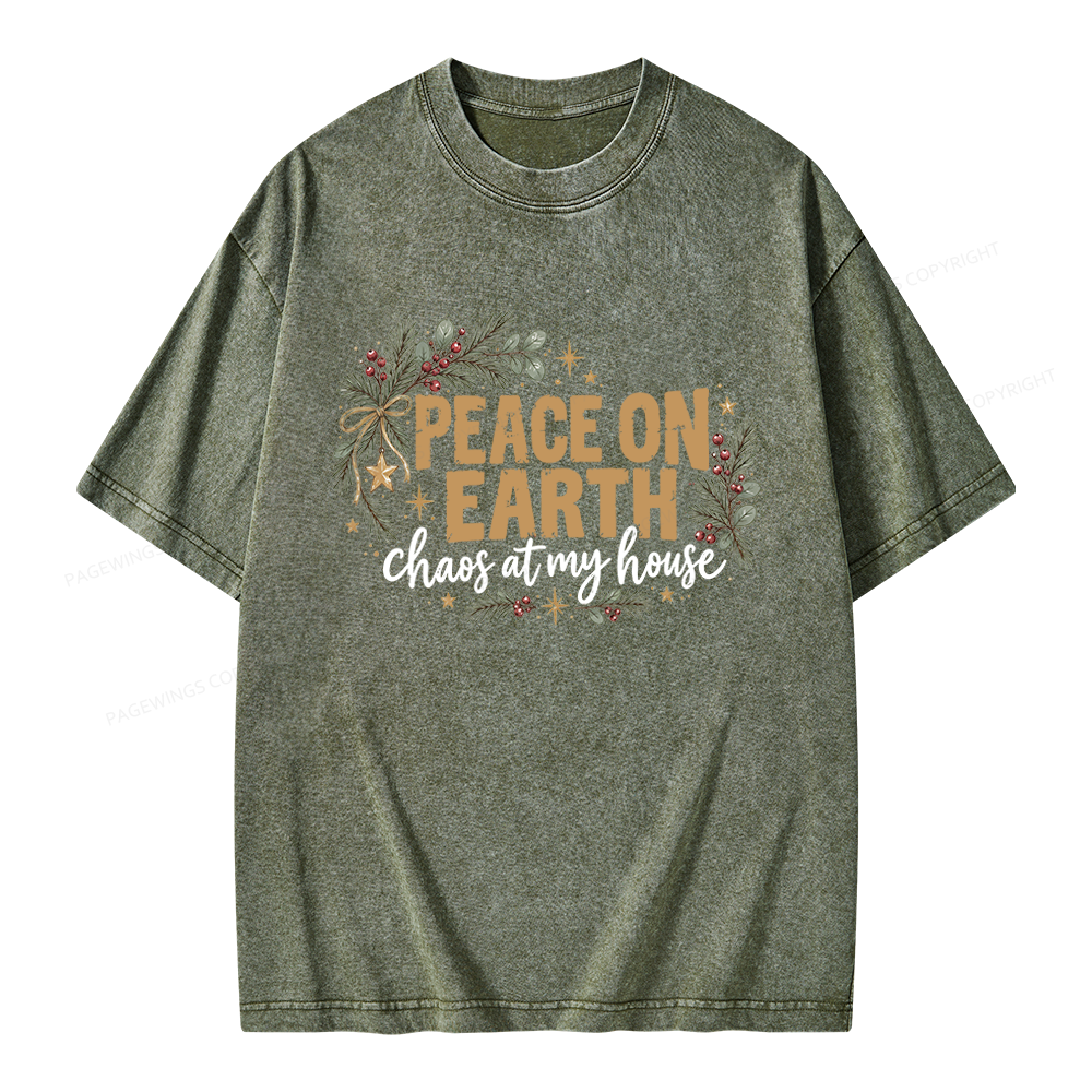 Pagewings Peace Earth Christmas Unisex Washed T-shirt