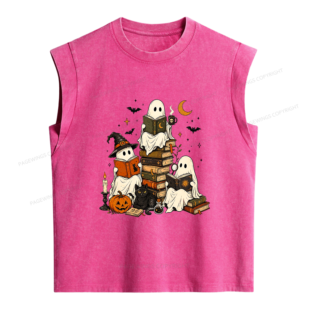 Pagewings Halloween Book Club Women's Washed Tank Top