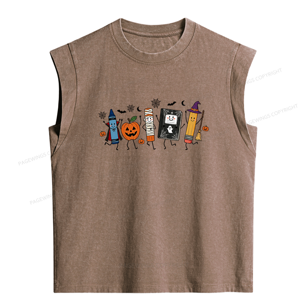 Pagewings Halloween Teacher Women's Washed Tank Top