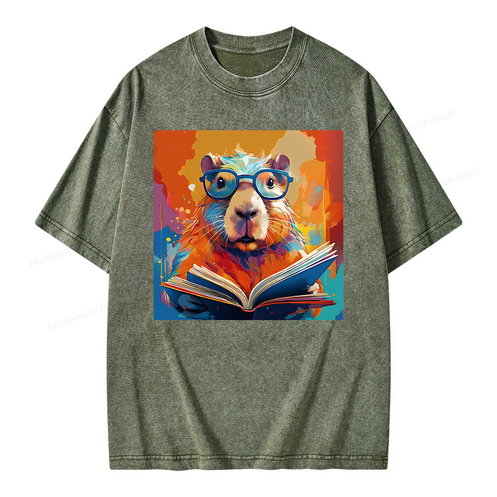 Pagewings Reading Capybara Unisex Washed T-shirt