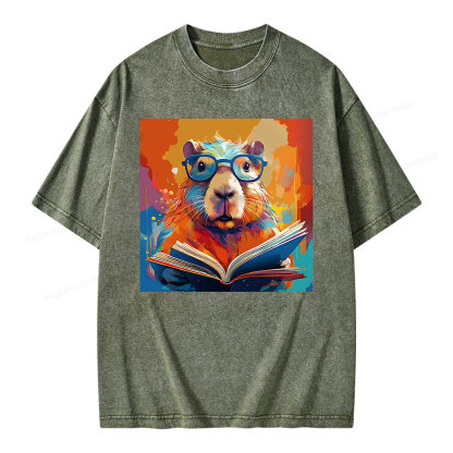 Pagewings Reading Capybara Unisex Washed T-shirt