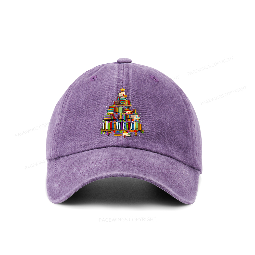 Pagewings Christmas Books Tree Washed Cap