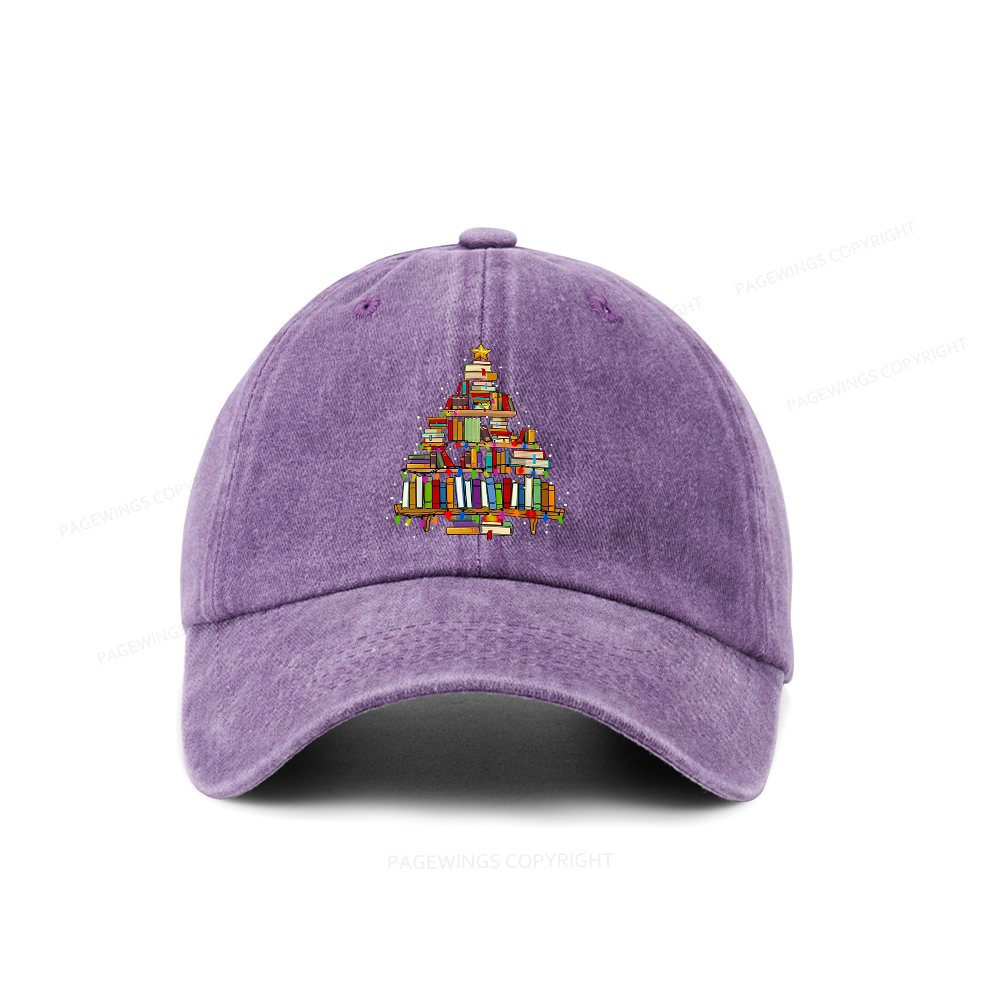 Pagewings Christmas Books Tree Washed Cap