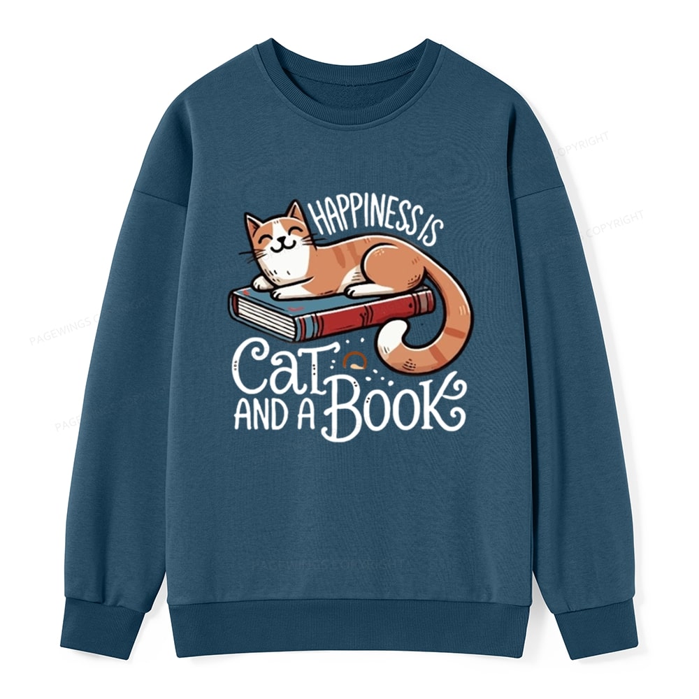 Pagewings Happiness Is A Cat And A Book Unisex Classic Sweatshirt