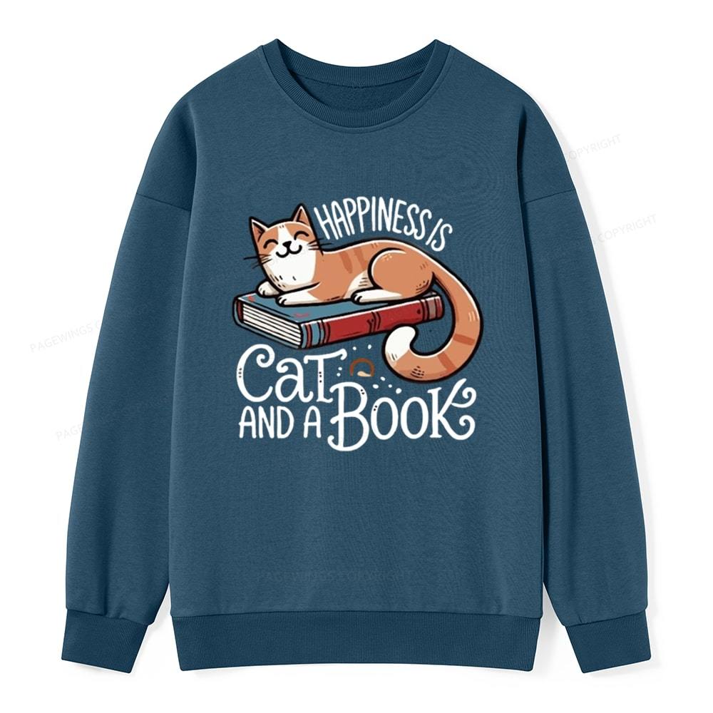 Pagewings Happiness Is A Cat And A Book Unisex Classic Sweatshirt