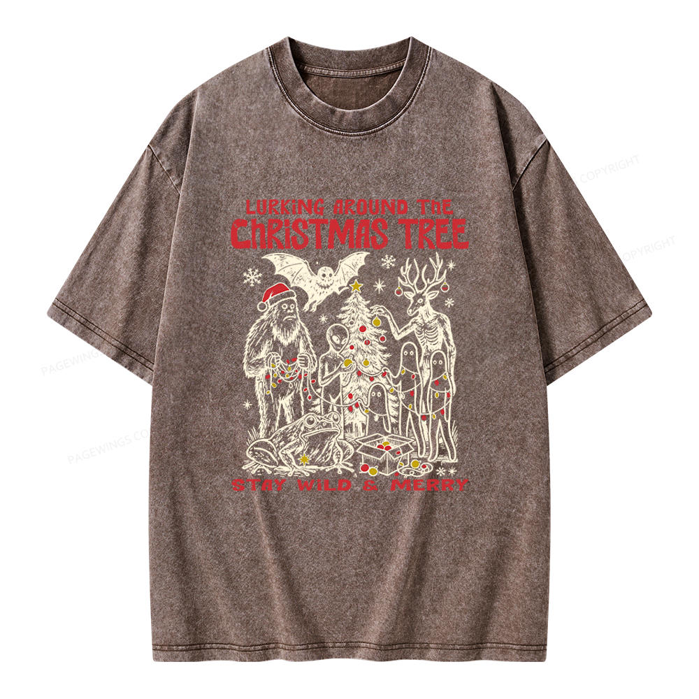 Pagewings Cryptid Creatures Christmas Unisex Washed T-shirt