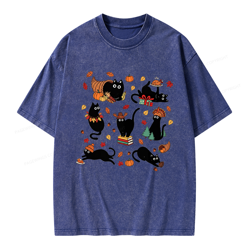 Pagewings Thanksgiving Cat Unisex Washed T-shirt