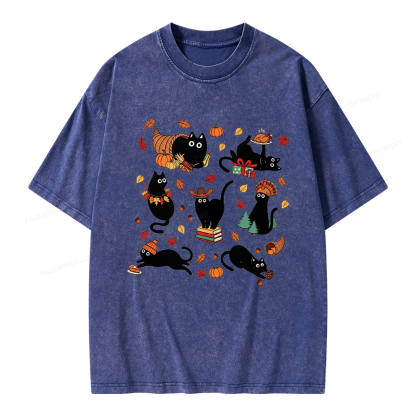 Pagewings Thanksgiving Cat Unisex Washed T-shirt