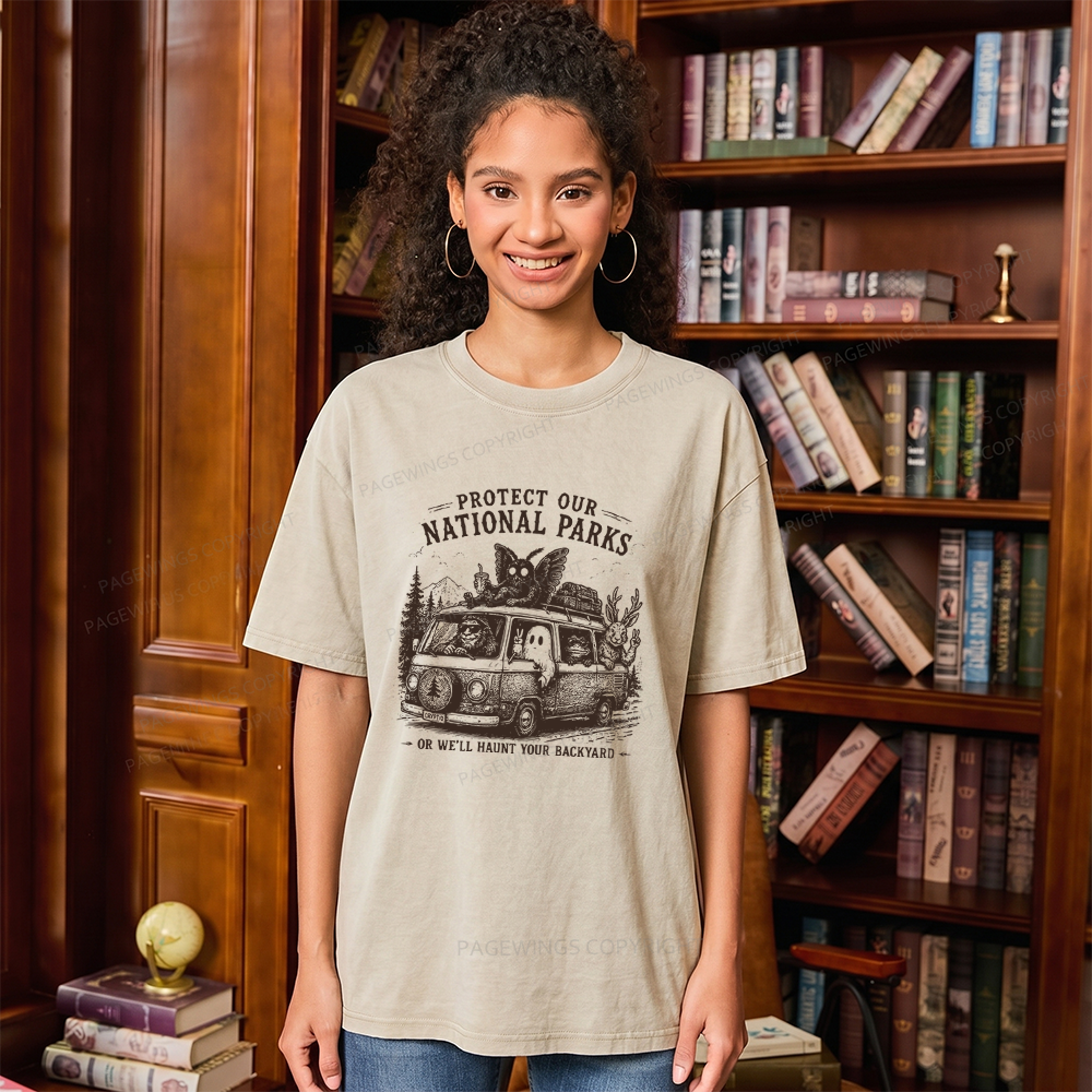 Pagewings Funny Horror Protect Our National Parks Unisex Washed T-shirt