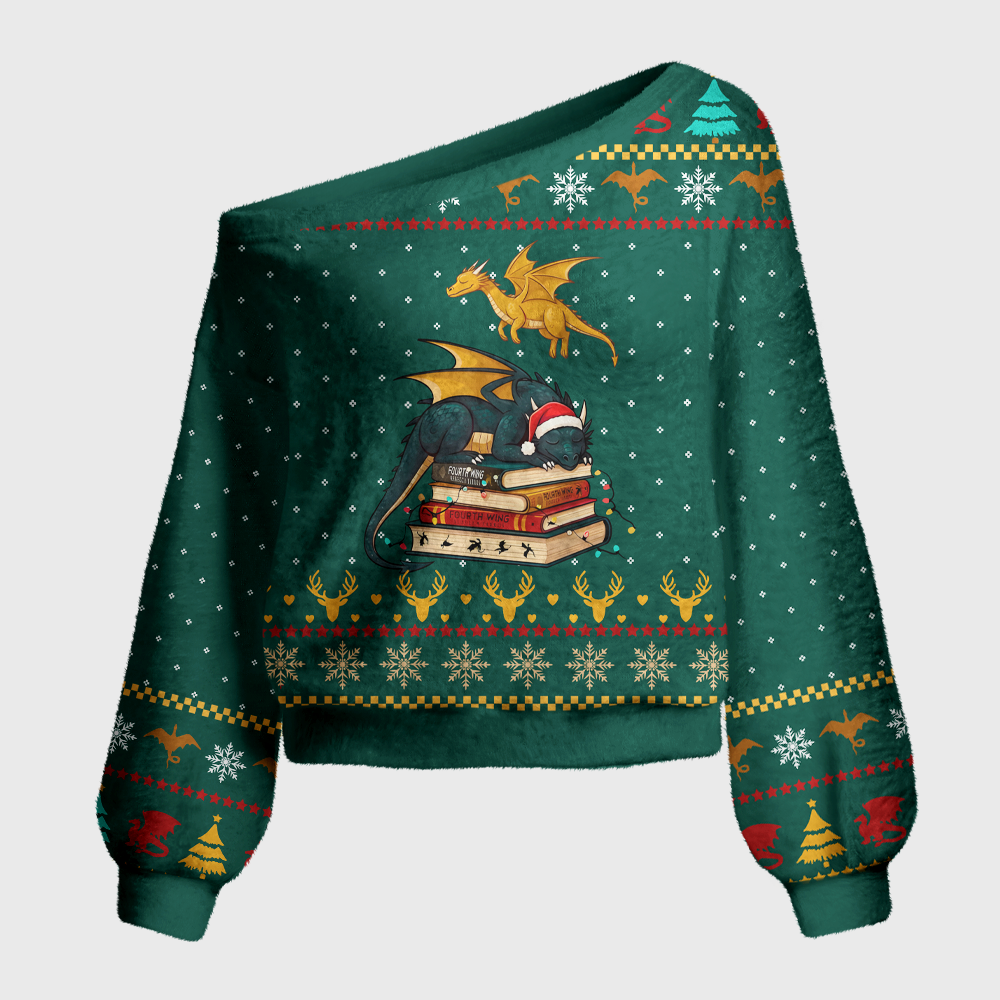 Pagewings Fantasy Bookish Off Shoulder Ugly Knit Sweater
