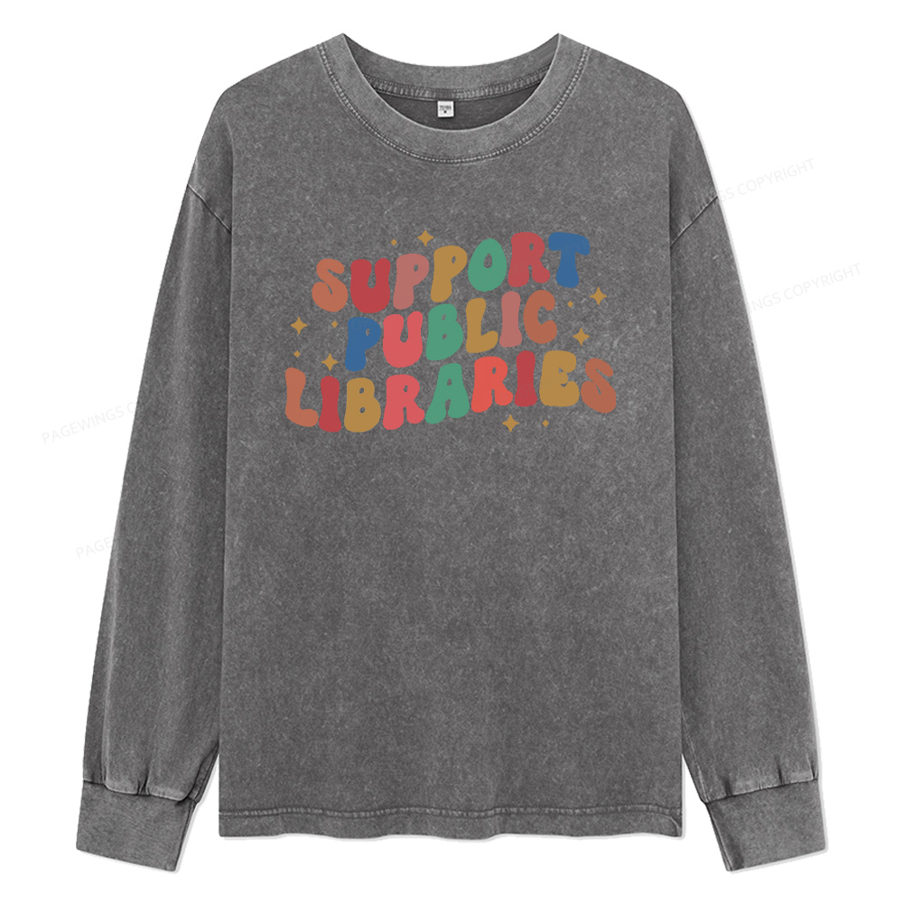 Pagewings Public Library Sweatshirt Unisex Washed Long Sleeve T-shirt